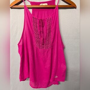 Fuchsia Sleeveless Woven Tank Top with Tie Neck Size XS
